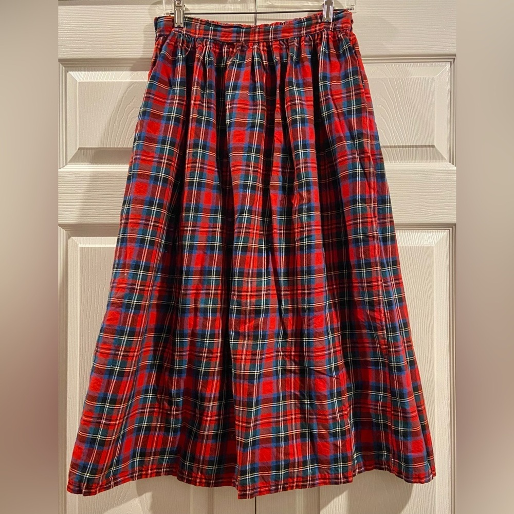 VTG Sweater Loft Classics Christmas Plaid Soft Cotton Long Skirt Women's Sz M